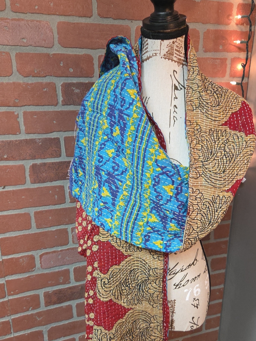 Reversible Patterned Kantha Scarf/Table Runner #14